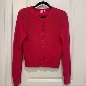 GAP Women's Cotton Bright Pink Cardigan w/ Tortoise Shell Buttons Size Small